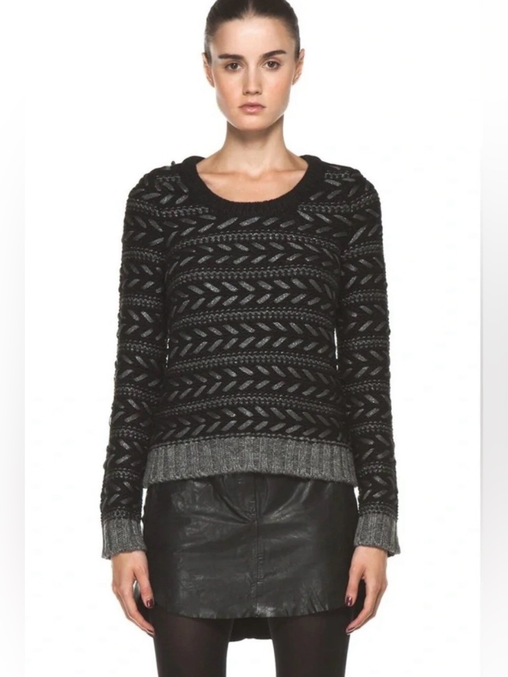 Rag & Bone Lisbeth Black and Grey Metallic Knit Crewneck Sweater